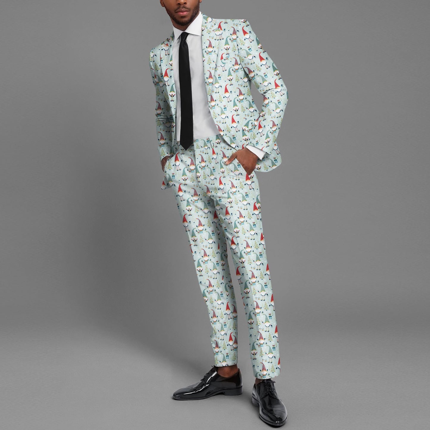 BYBNOLL Men’s 2 Pieces Suit Pattern Printing Tuxedo Suit Set Notch Lapel Jacket Pants for Party Wedding Prom Light Green