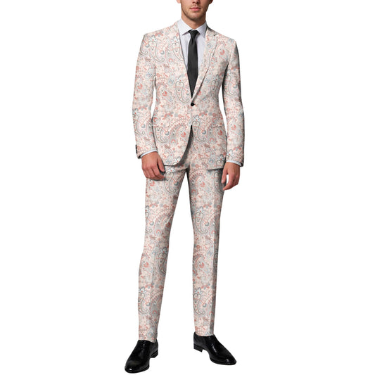 BYBNOLL Men’s 2 Pieces Suit Pattern Printing Tuxedo Suit Set Notch Lapel Jacket Pants for Party Wedding Prom Beige