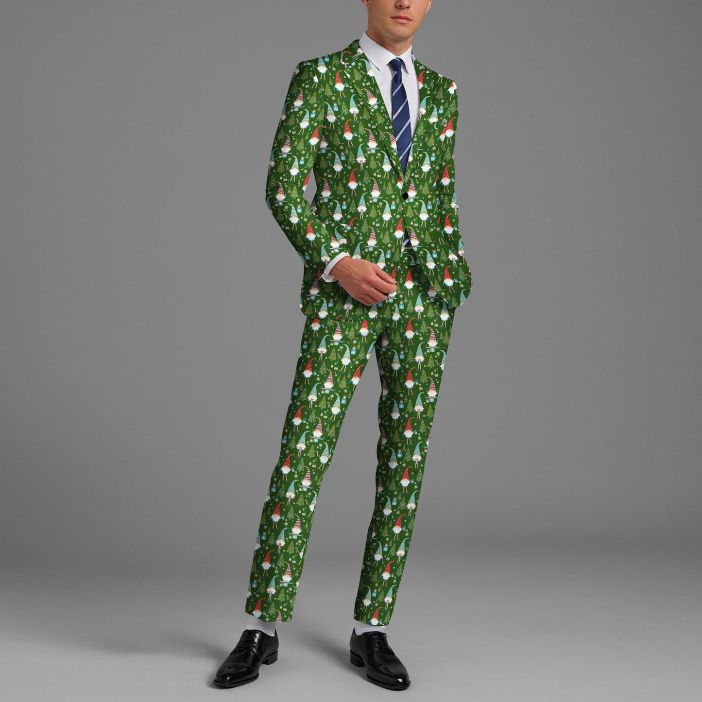 BYBNOLL Men’s 2 Pieces Suit Pattern Printing Tuxedo Suit Set Notch Lapel Jacket Pants for Party Wedding Prom Green