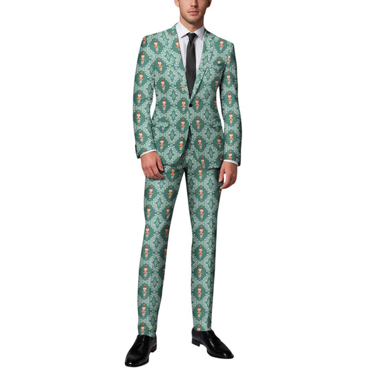 BYBNOLL Men’s 2 Pieces Suit Pattern Printing Tuxedo Suit Set Notch Lapel Jacket Pants for Party Wedding Prom Green White