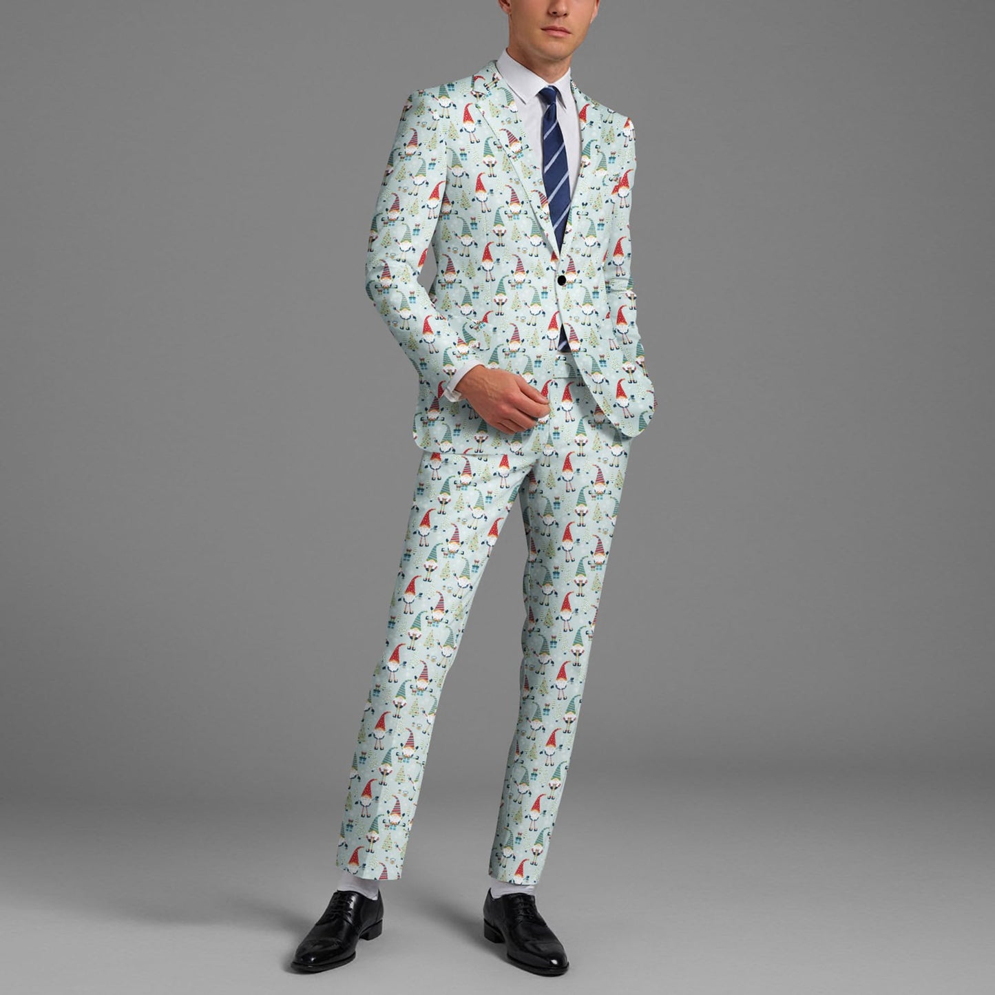 BYBNOLL Men’s 2 Pieces Suit Pattern Printing Tuxedo Suit Set Notch Lapel Jacket Pants for Party Wedding Prom Light Green