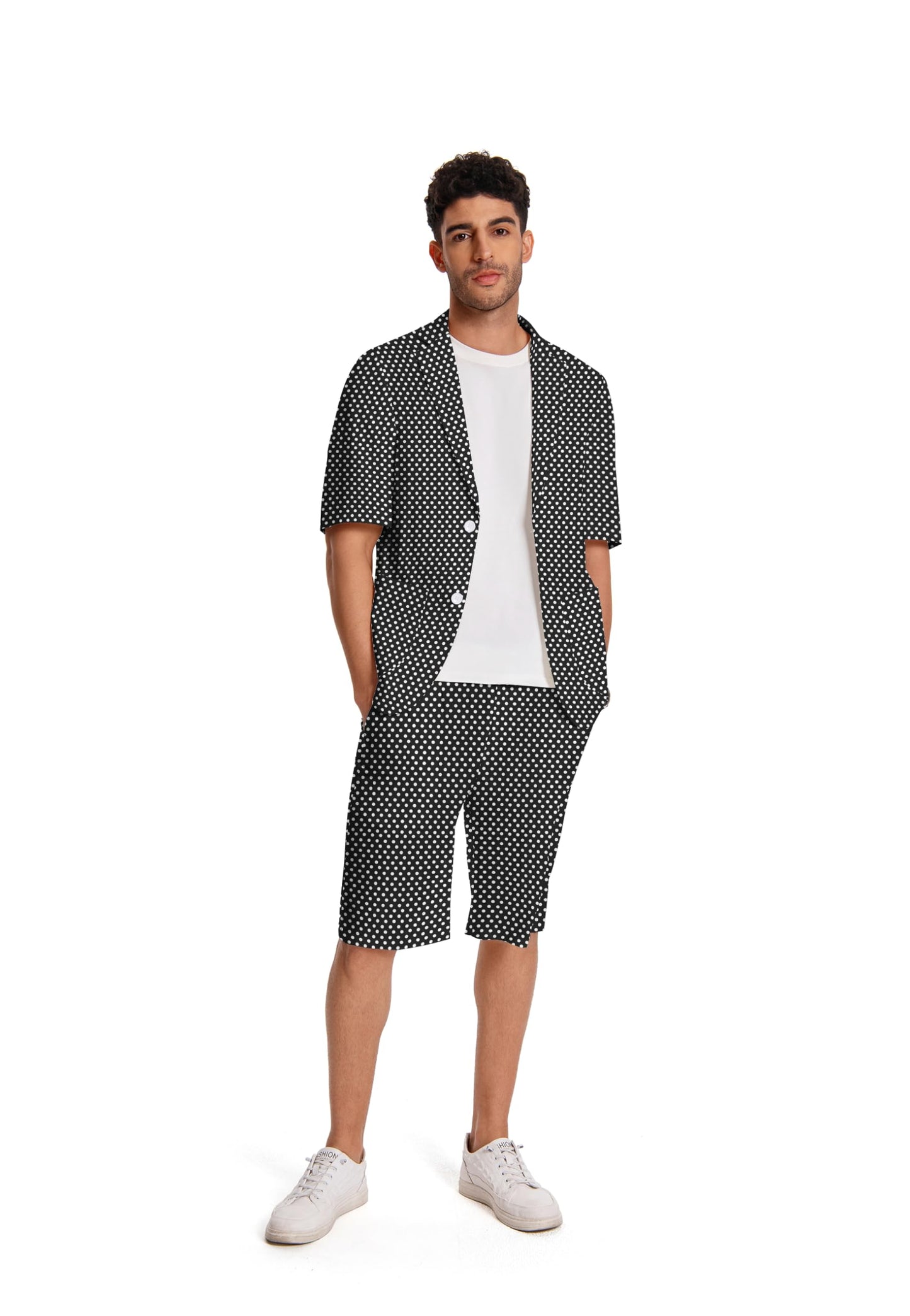 BYBNOLL Men's 2 Piece Suits Printed Short Sleeve Casual Outfit Barge Collar 2 Buttons for Wedding Prom Party