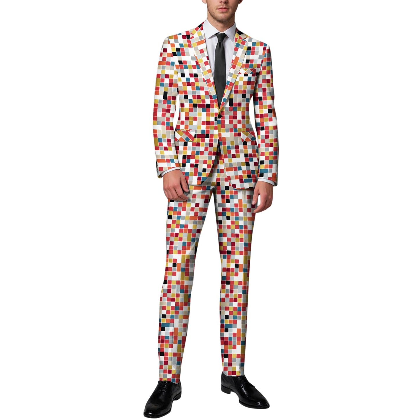 BYBNOLL Men’s Suit 2 Pieces Tuxedo Suit Set Notch Lapel Pattern Printing Jacket Pants for Party Wedding Prom Multicolor