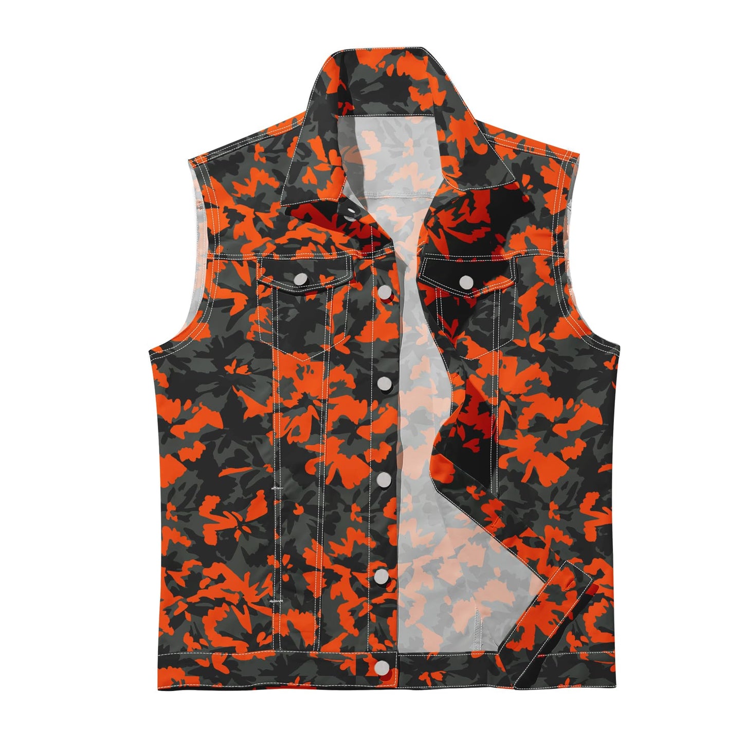 BYBNOLL Men's Denim Vest Sleeveless Casual Jean Vest Button Camouflage Print Jacket Outerwear Vest