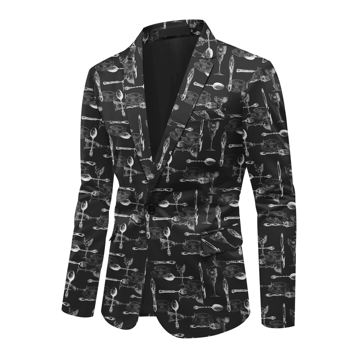 BYBNOLL Men's Blazer One Button Slim Fit Notched Lapel Print Sport Coat Suit Blazer Jacket Black White