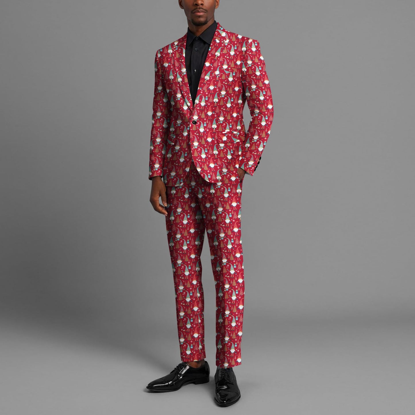 BYBNOLL Men’s 2 Pieces Suit Pattern Printing Tuxedo Suit Set Notch Lapel Jacket Pants for Party Wedding Prom Red