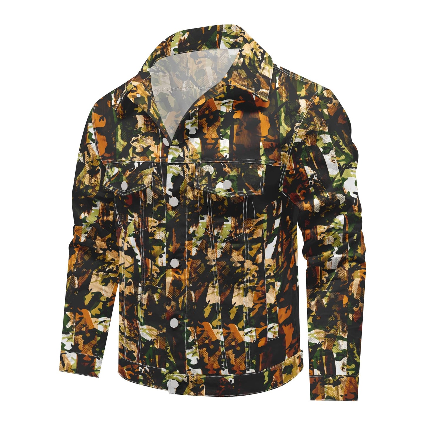 BYBNOLL Mens Denim Jacket Long Sleeve Western Cowboy Cut Classic Floral Print Button Down Jean Jacket