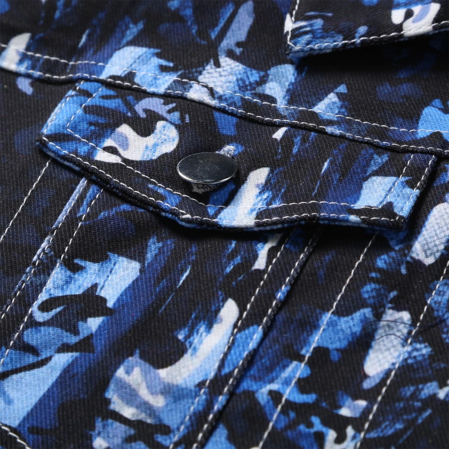 BYBNOLL Men's Denim Vest Sleeveless Casual Jean Vest Button Camouflage Print Jacket Outerwear Vest