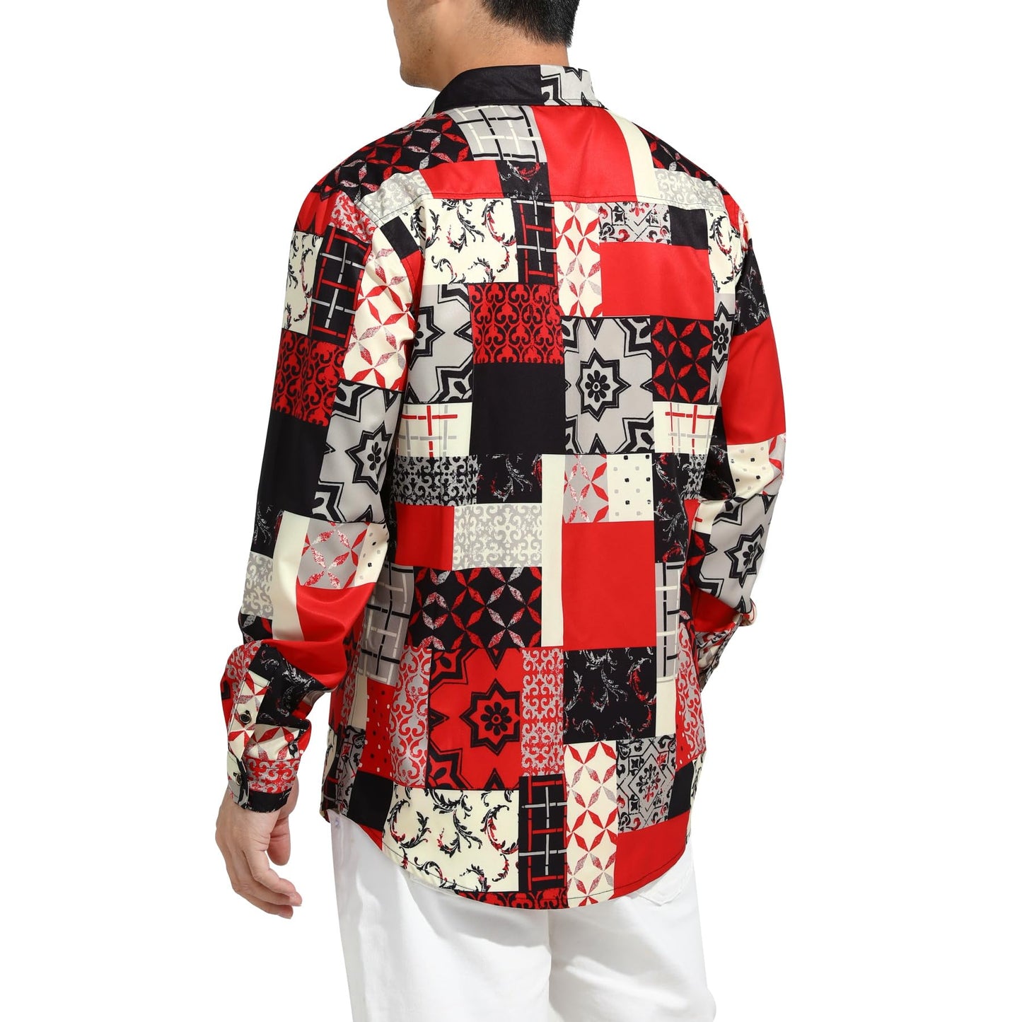 BYBNOLL Men's Casual Shirt Printed Long Sleeve Lapel Trendy Formal Business Comfortable Skin-Friendly Button Down Shirt Red Plaid