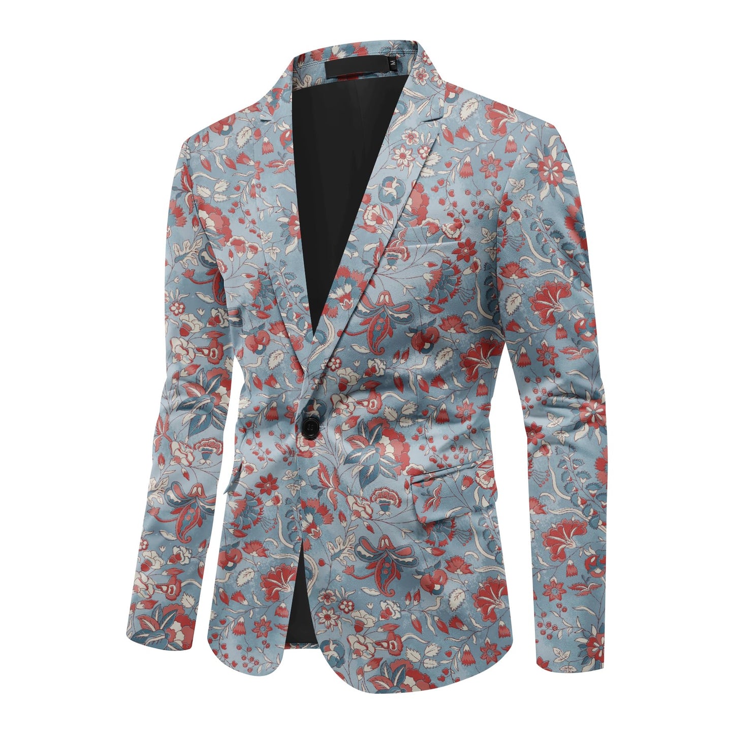 BYBNOLL Men's Blazer One Button Slim Fit Notched Lapel Print Sport Coat Suit Blazer Jacket Light Blue