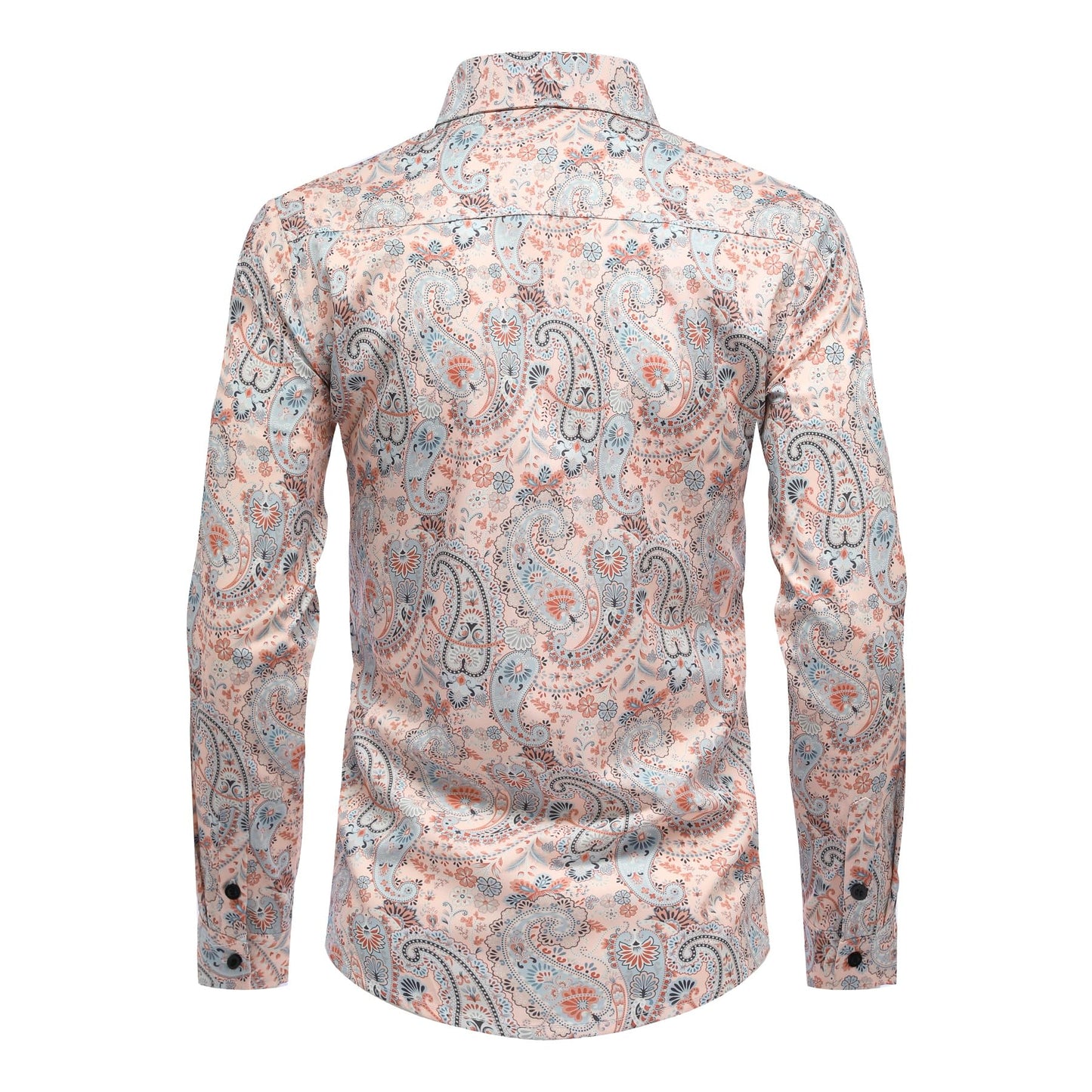 BYBNOLL Men's Casual Shirt Printed Long Sleeve Lapel Trendy Formal Business Comfortable Skin-Friendly Button Down Shirt Orange Gray