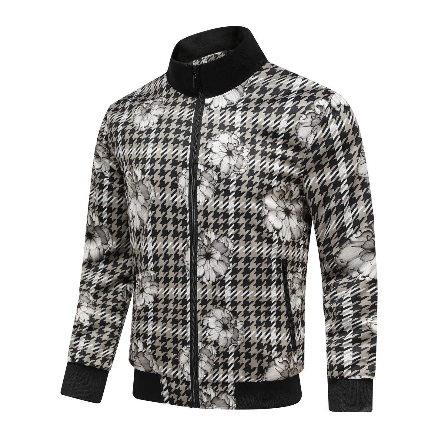 BYBNOLL Mens Casual Bomber Jacket Lightweight Zipper Floral Print Stylish Varsity Jacket for Men