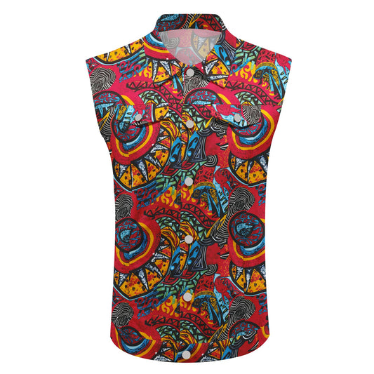 BYBNOLL Men's Denim Vest Sleeveless Casual Jean Vest Button Camouflage Print Jacket Outerwear Vest