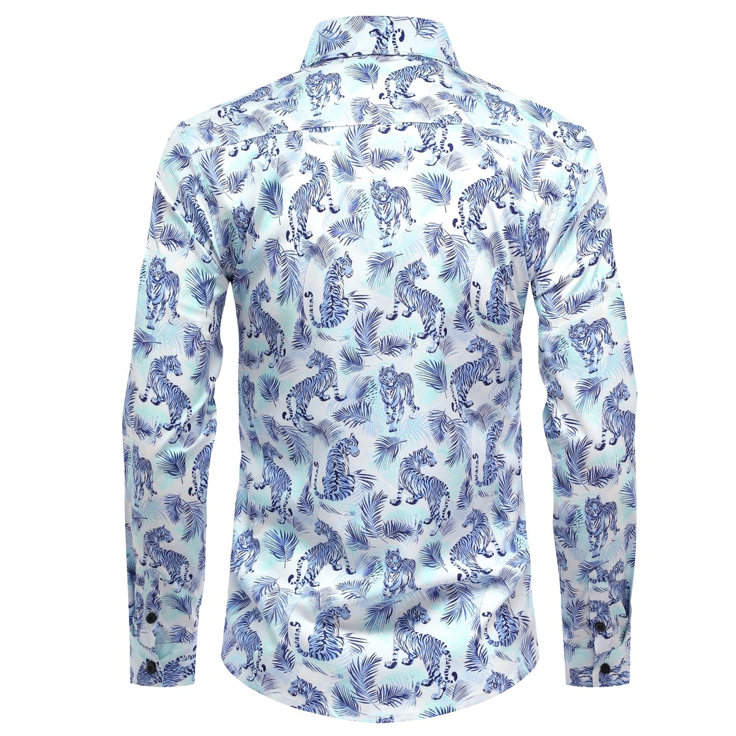 BYBNOLL Men's Casual Shirt Printed Long Sleeve Lapel Trendy Formal Business Comfortable Skin-Friendly Button Down Shirt White