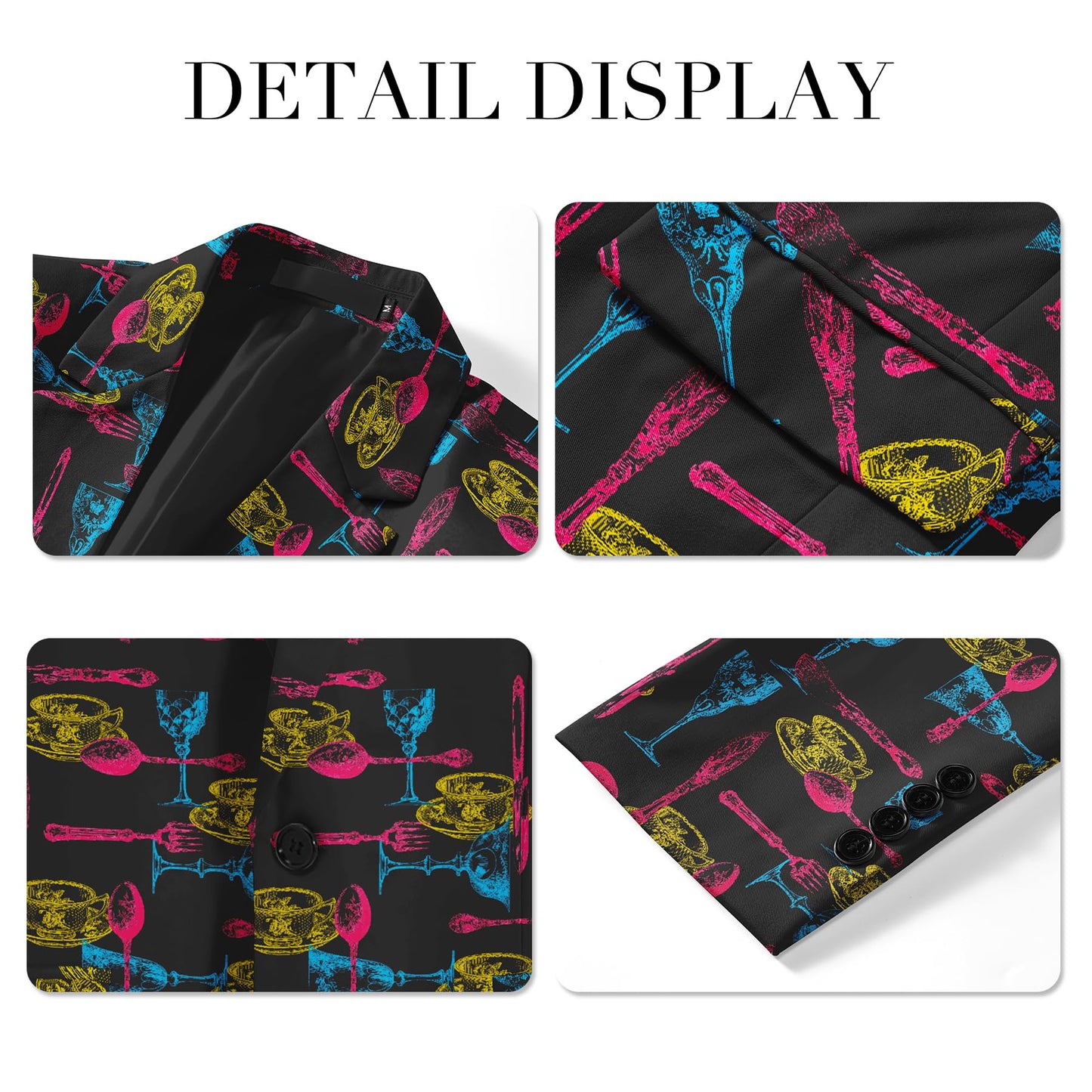 BYBNOLL Men's Blazer One Button Slim Fit Notched Lapel Print Sport Coat Suit Blazer Jacket Black Yellow