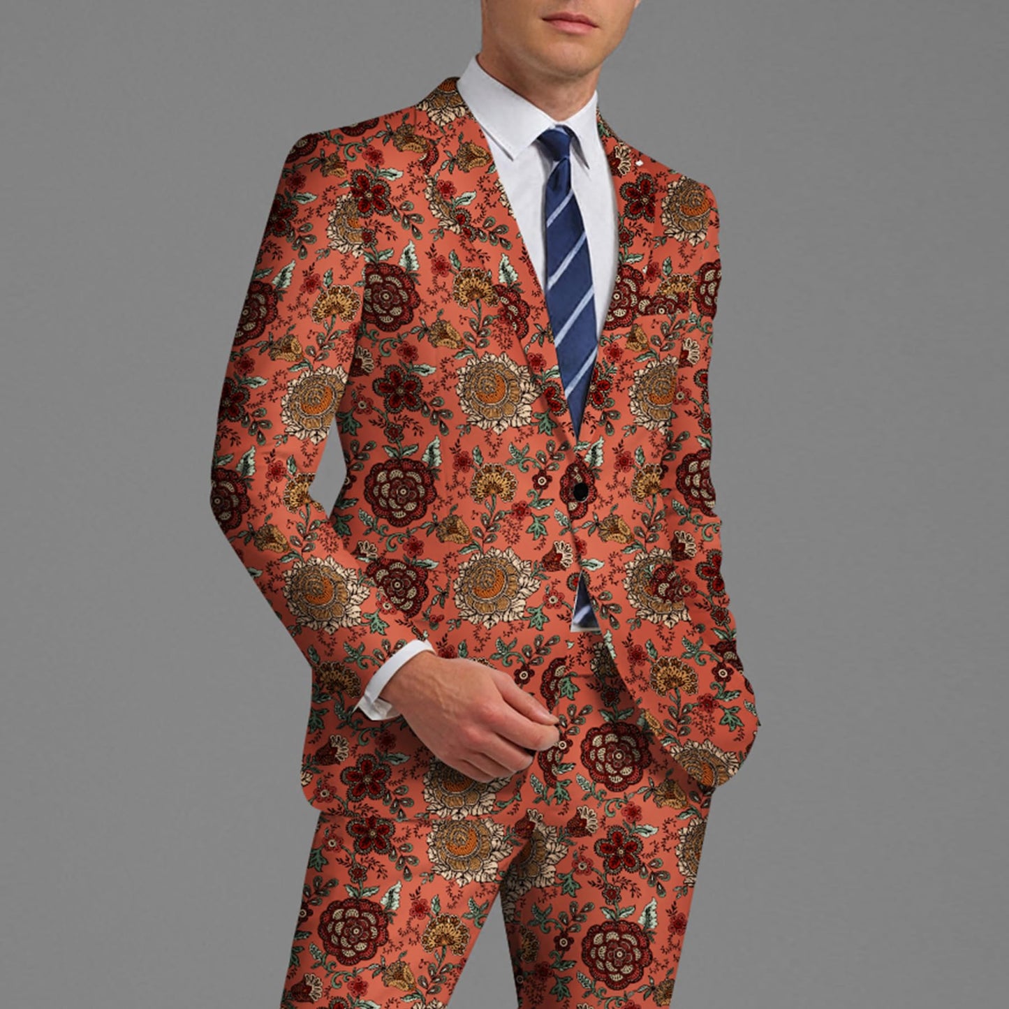 BYBNOLL Men's Blazer One Button Slim Fit Notched Lapel Print Sport Coat Suit Blazer Jacket Orange