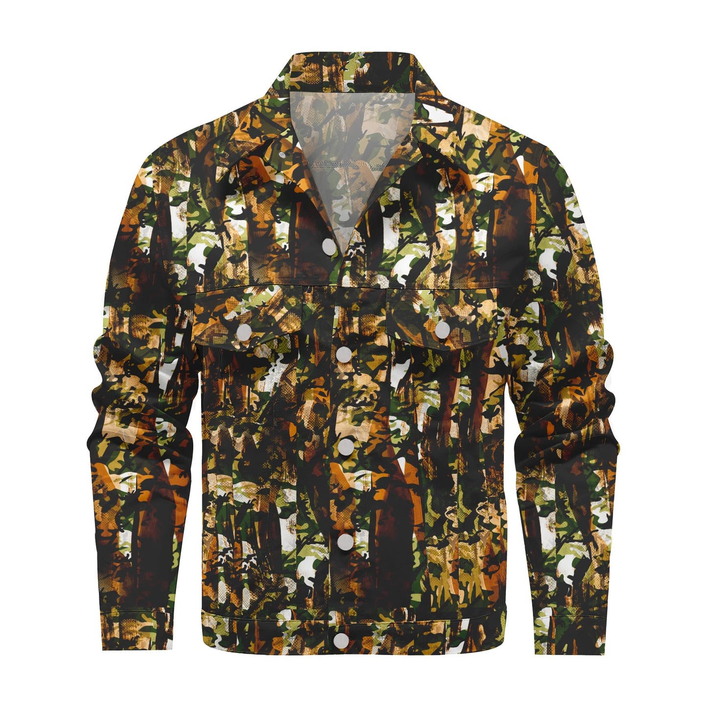 BYBNOLL Mens Denim Jacket Long Sleeve Western Cowboy Cut Classic Floral Print Button Down Jean Jacket