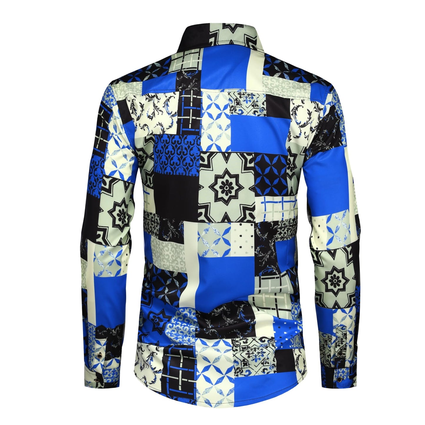 BYBNOLL Men's Casual Shirt Printed Long Sleeve Lapel Trendy Formal Business Comfortable Skin-Friendly Button Down Shirt Blue Plaid