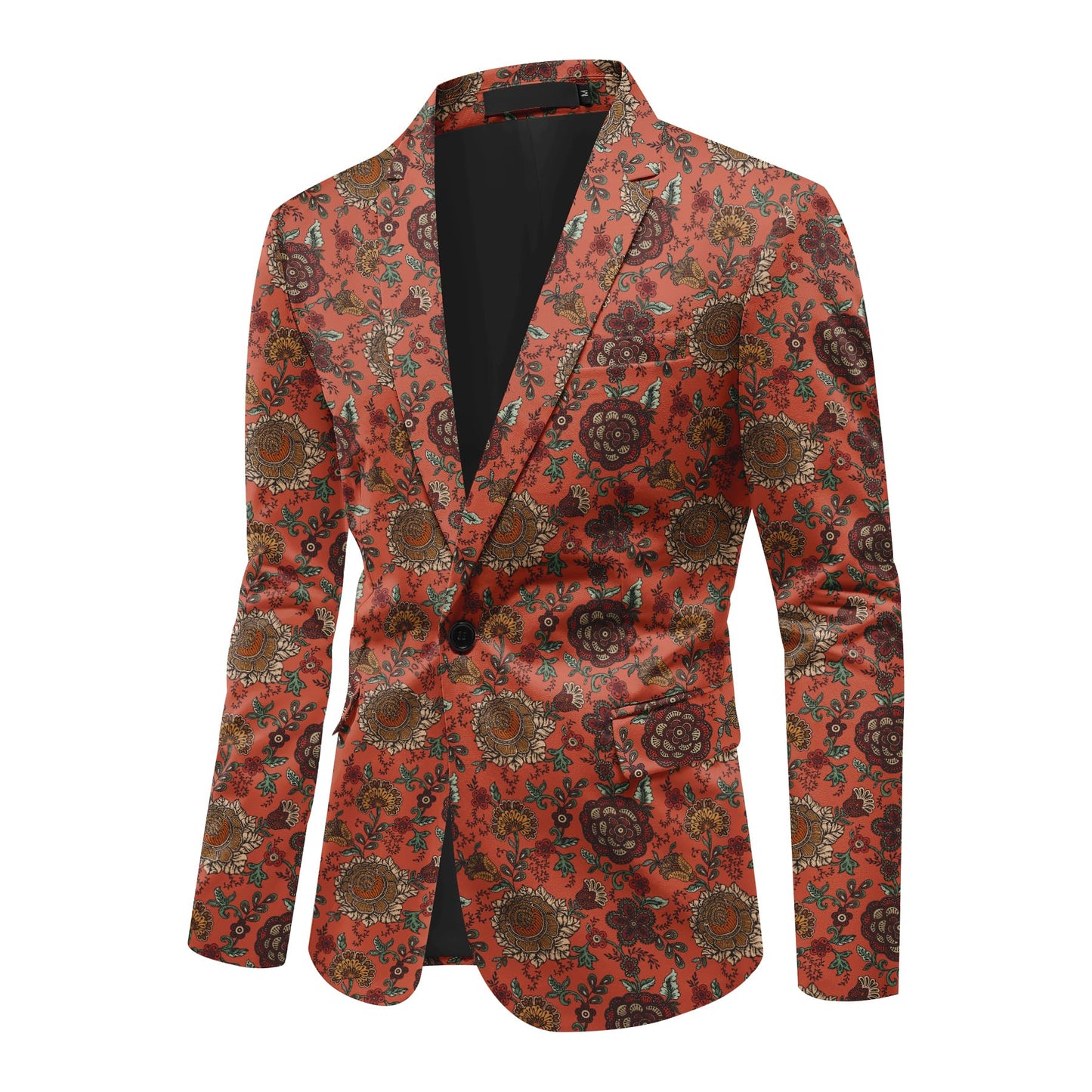 BYBNOLL Men's Blazer One Button Slim Fit Notched Lapel Print Sport Coat Suit Blazer Jacket Orange