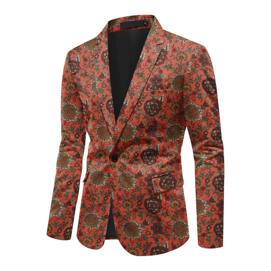 BYBNOLL Men's Blazer One Button Slim Fit Notched Lapel Print Sport Coat Suit Blazer Jacket Orange