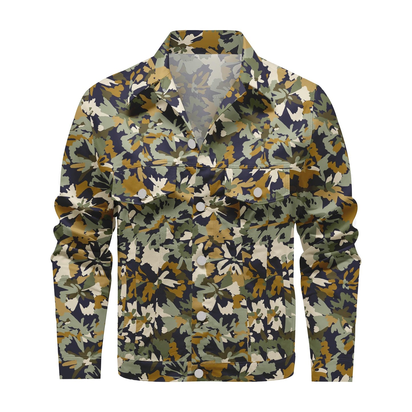 BYBNOLL Mens Denim Jacket Long Sleeve Western Cowboy Cut Classic Floral Print Button Down Jean Jacket