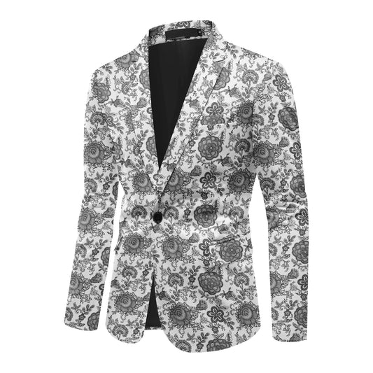 BYBNOLL Men's Blazer One Button Slim Fit Notched Lapel Print Sport Coat Suit Blazer Jacket White Gray