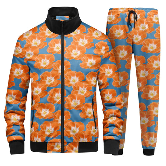 BYBNOLL Mens Tracksuit 2 Piece Set Full Zip Floral Print Casual Sport Sweatsuit Sets with Pockets
