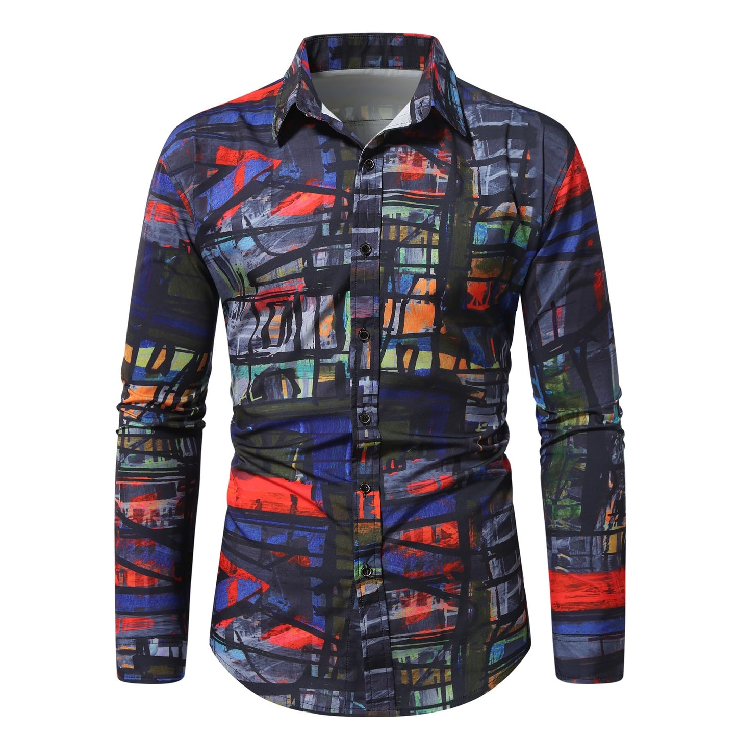 BYBNOLL Men's Casual Shirt Printed Long Sleeve Lapel Trendy Formal Business Comfortable Skin-Friendly Button Down Shirt Purple