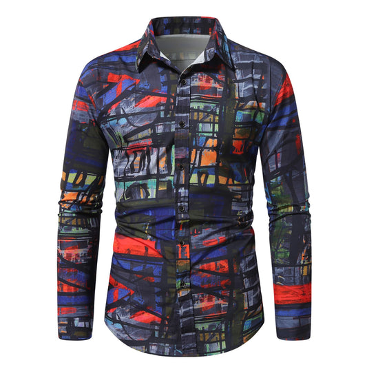 BYBNOLL Men's Casual Shirt Printed Long Sleeve Lapel Trendy Formal Business Comfortable Skin-Friendly Button Down Shirt Purple