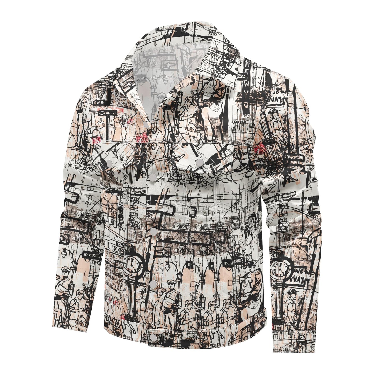 BYBNOLL Mens Denim Jacket Long Sleeve Western Cowboy Cut Classic Floral Print Button Down Jean Jacket