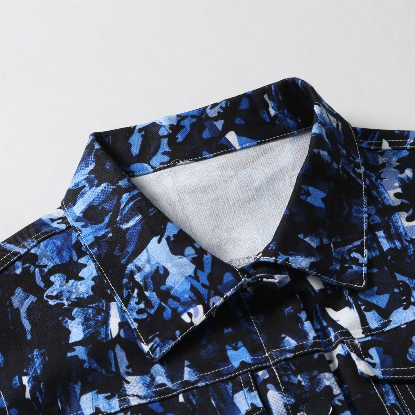 BYBNOLL Men's Denim Vest Sleeveless Casual Jean Vest Button Camouflage Print Jacket Outerwear Vest