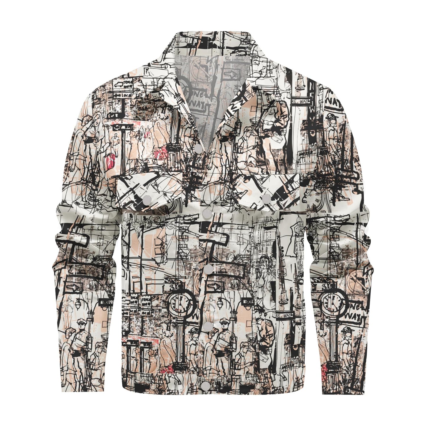 BYBNOLL Mens Denim Jacket Long Sleeve Western Cowboy Cut Classic Floral Print Button Down Jean Jacket