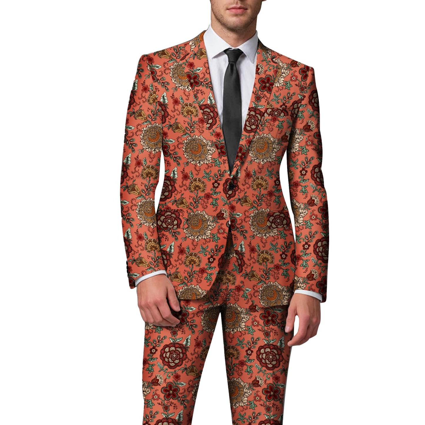 BYBNOLL Men's Blazer One Button Slim Fit Notched Lapel Print Sport Coat Suit Blazer Jacket Orange