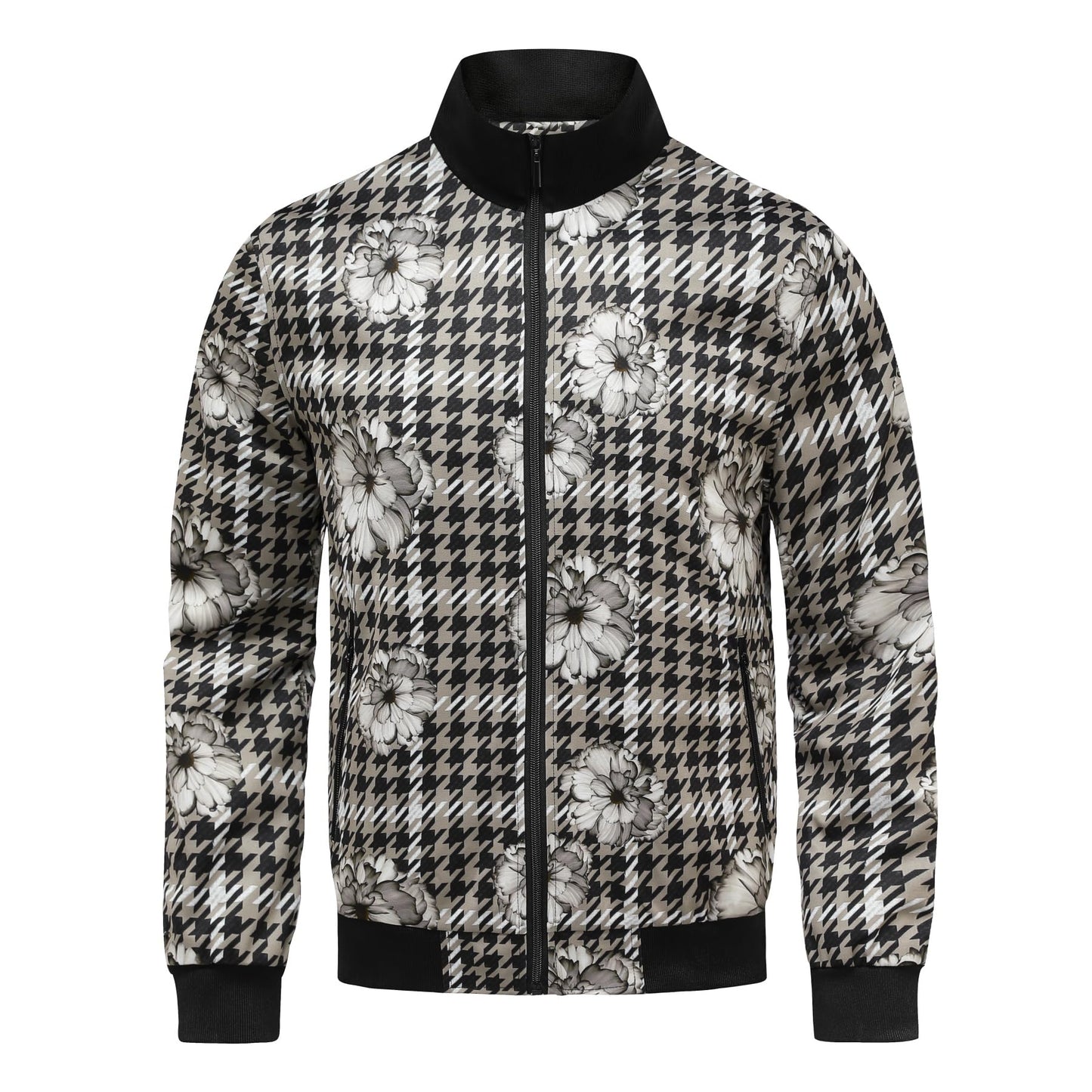 BYBNOLL Mens Casual Bomber Jacket Lightweight Zipper Floral Print Stylish Varsity Jacket for Men