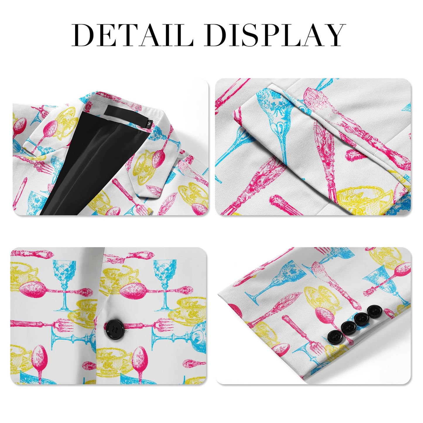 BYBNOLL Men's Blazer One Button Slim Fit Notched Lapel Print Sport Coat Suit Blazer Jacket White Yellow