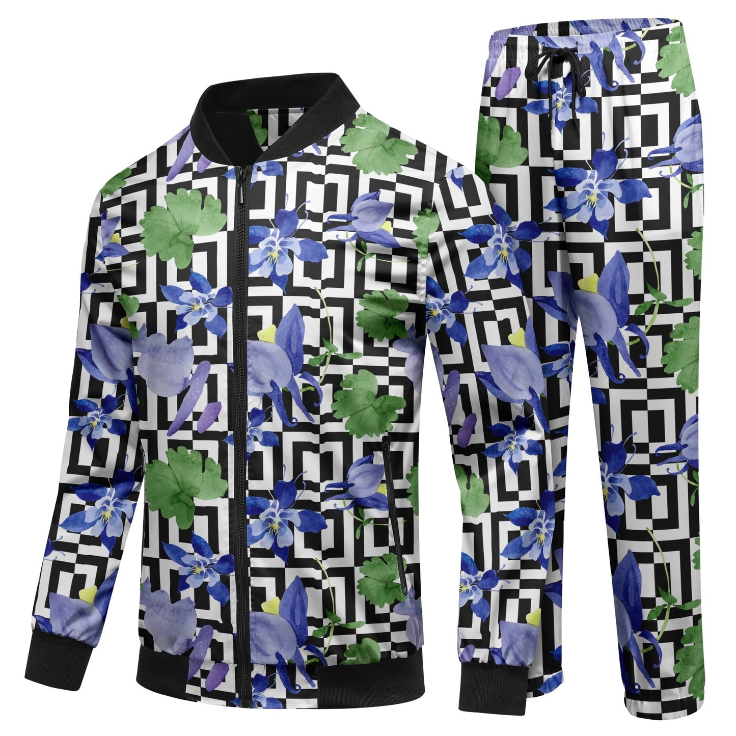 BYBNOLL Men's Tracksuit 2 Pieces Waterproof Set Casual Full Zip Colorful Printed Sport Sweatsuit Sets with Pockets