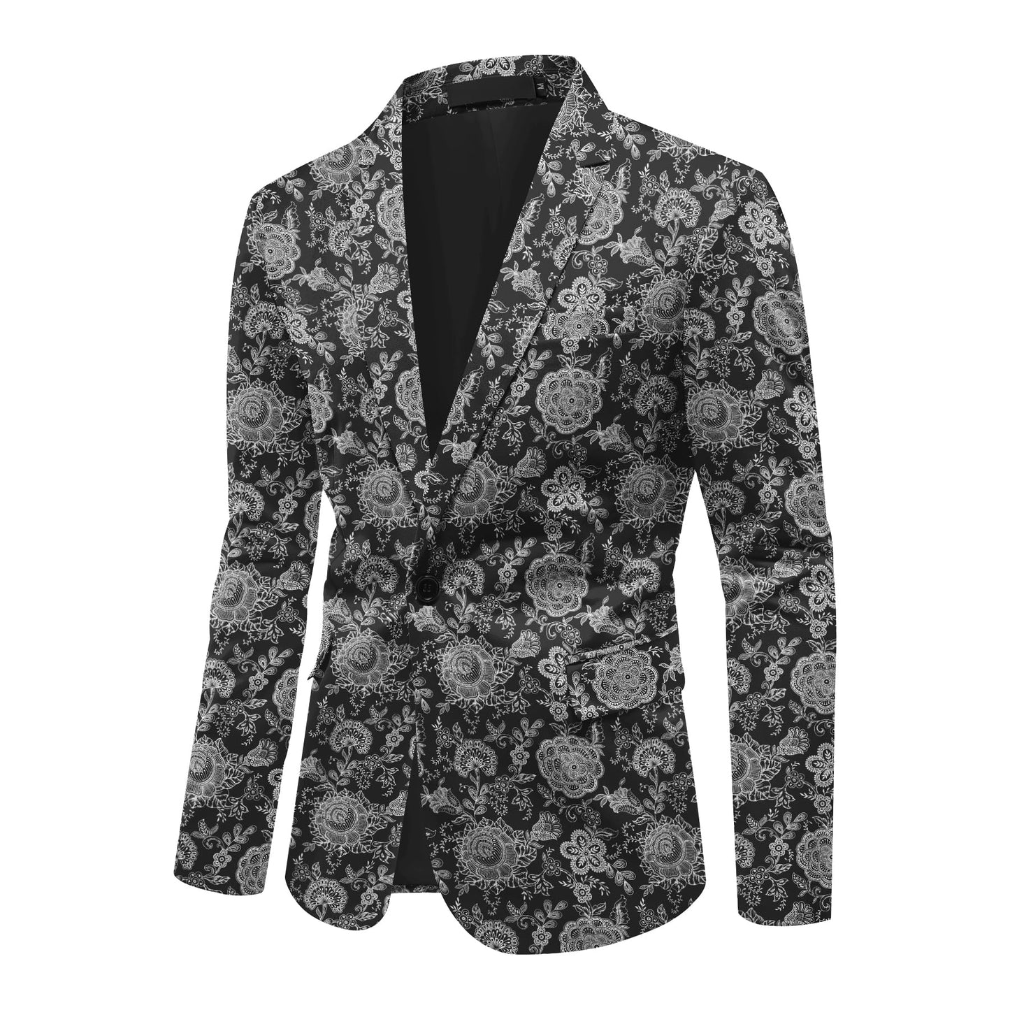 BYBNOLL Men's Blazer One Button Slim Fit Notched Lapel Print Sport Coat Suit Blazer Jacket Black Gray