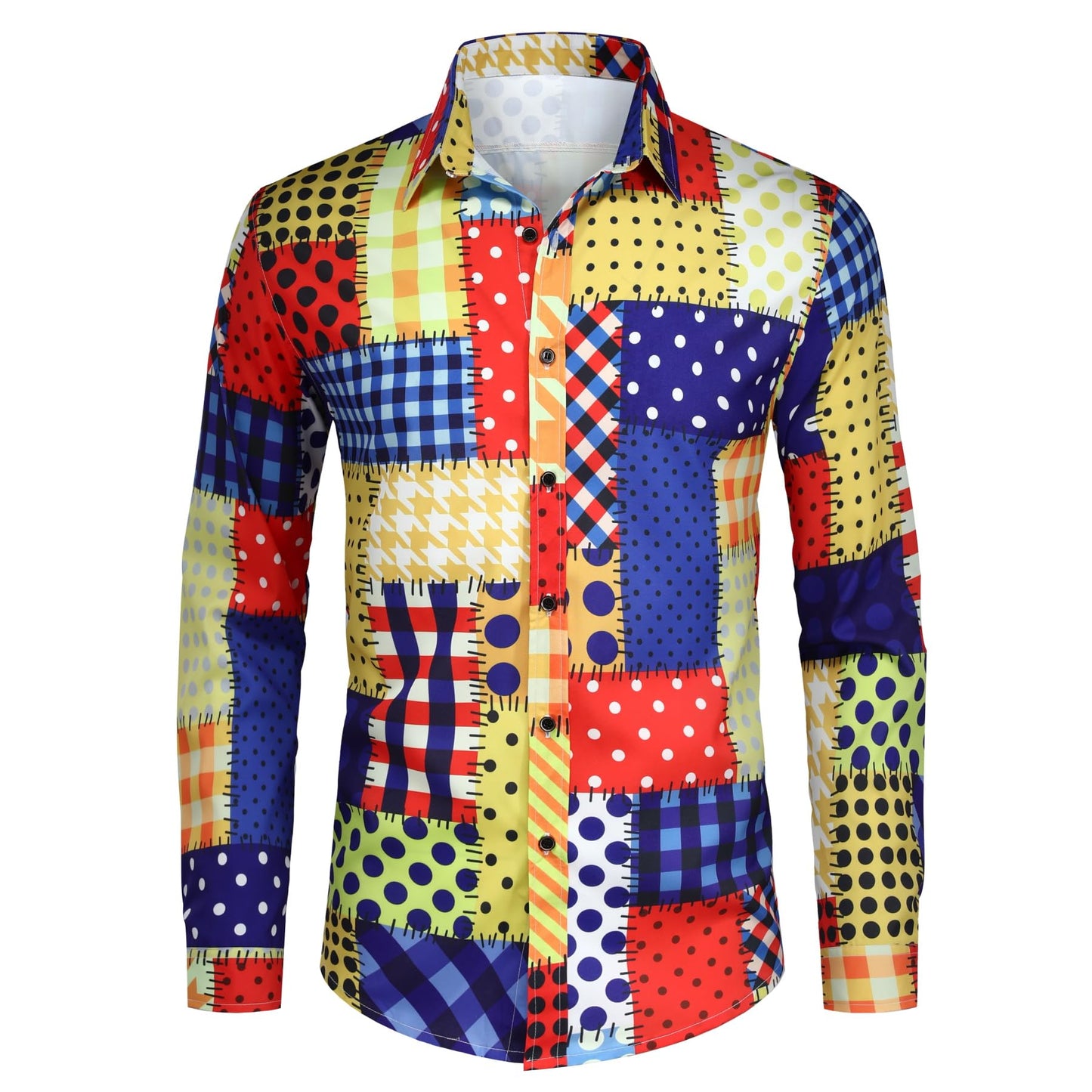 BYBNOLL Men's Casual Shirt Printed Long Sleeve Lapel Trendy Formal Business Comfortable Skin-Friendly Button Down Shirt