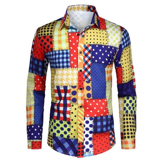 BYBNOLL Men's Casual Shirt Printed Long Sleeve Lapel Trendy Formal Business Comfortable Skin-Friendly Button Down Shirt