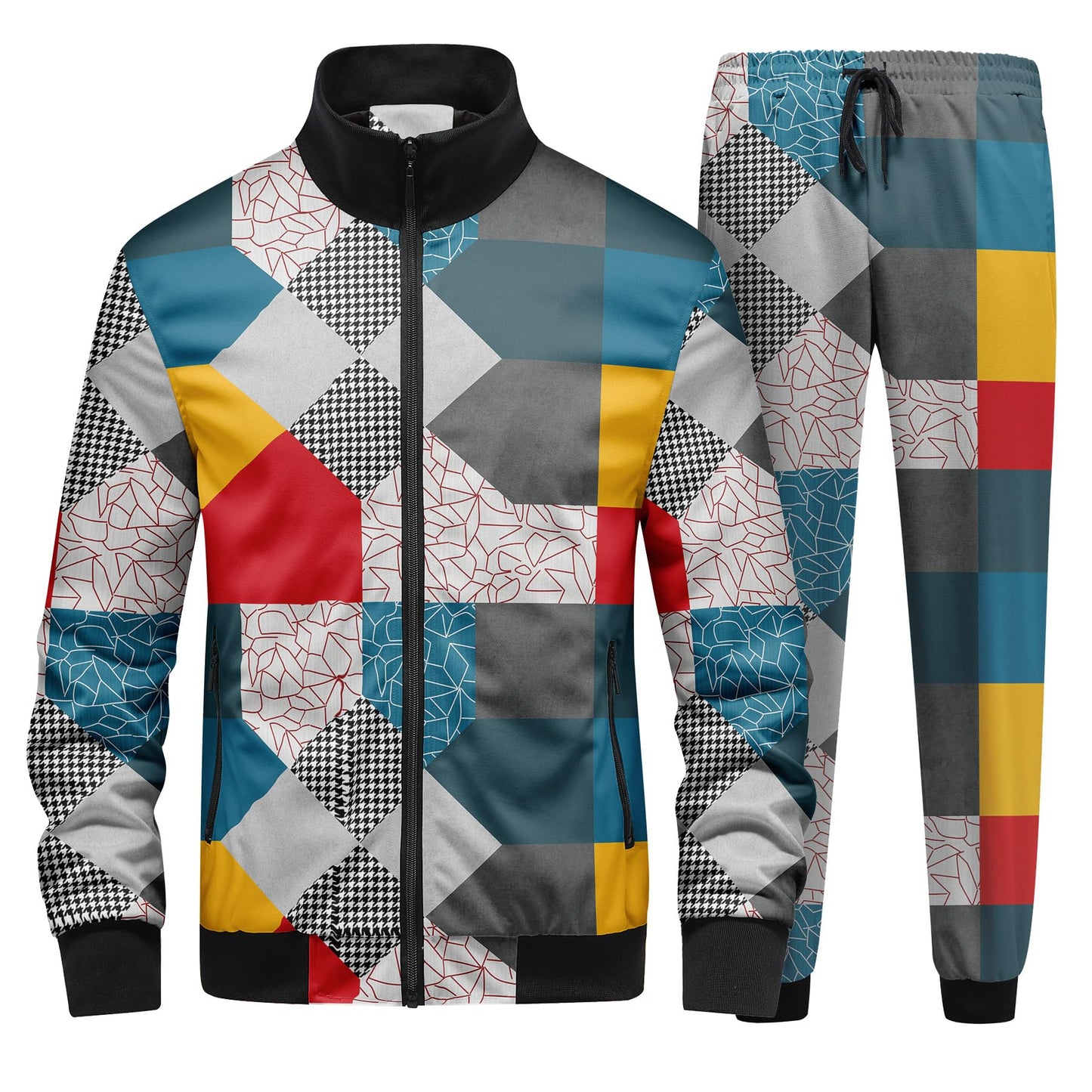 BYBNOLL Mens Tracksuit 2 Piece Set Full Zip Floral Print Casual Sport Sweatsuit Sets with Pockets