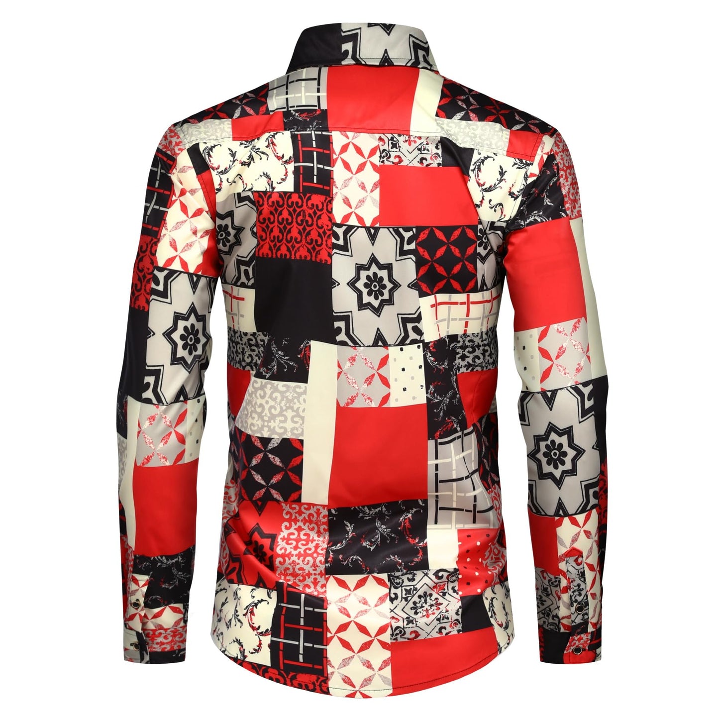 BYBNOLL Men's Casual Shirt Printed Long Sleeve Lapel Trendy Formal Business Comfortable Skin-Friendly Button Down Shirt Red Plaid