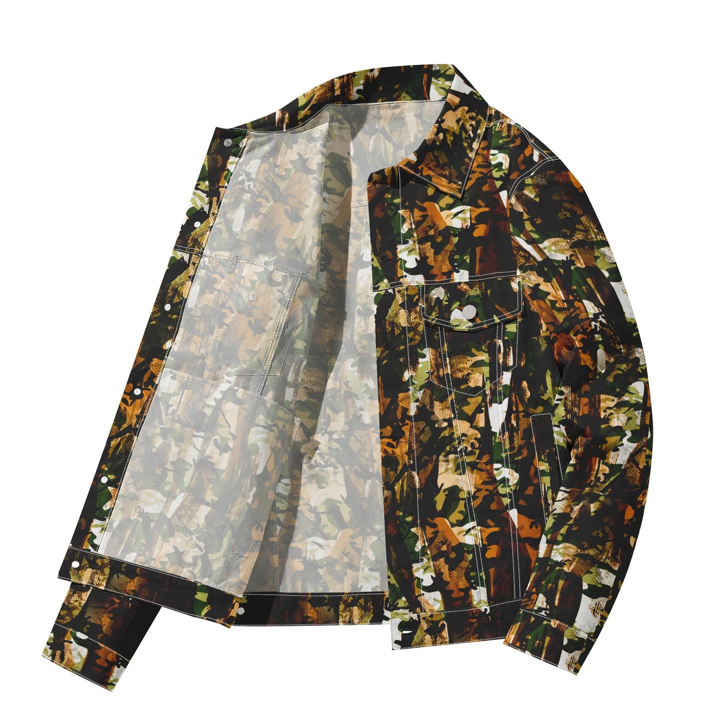 BYBNOLL Mens Denim Jacket Long Sleeve Western Cowboy Cut Classic Floral Print Button Down Jean Jacket