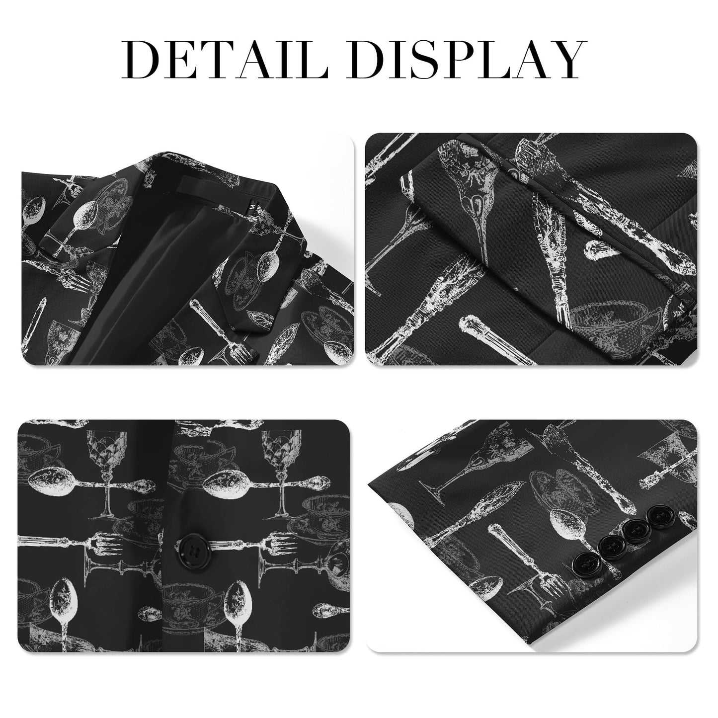 BYBNOLL Men's Blazer One Button Slim Fit Notched Lapel Print Sport Coat Suit Blazer Jacket Black White