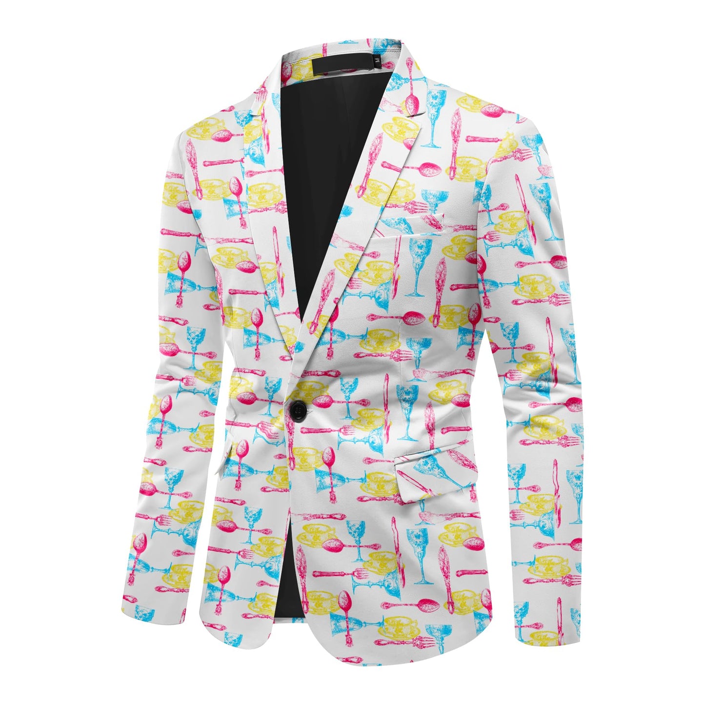 BYBNOLL Men's Blazer One Button Slim Fit Notched Lapel Print Sport Coat Suit Blazer Jacket White Yellow