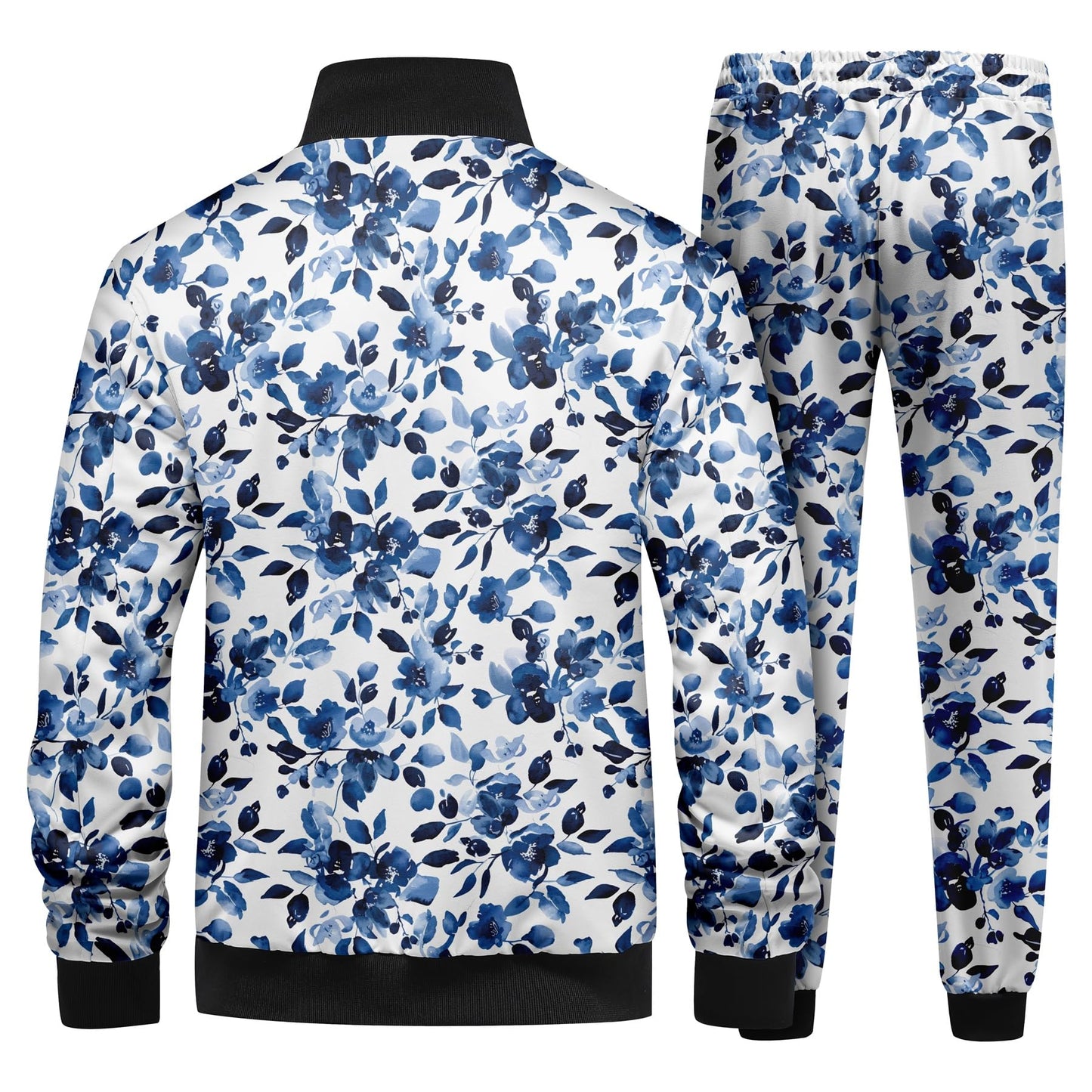 BYBNOLL Mens Tracksuit 2 Piece Set Full Zip Floral Print Casual Sport Sweatsuit Sets with Pockets