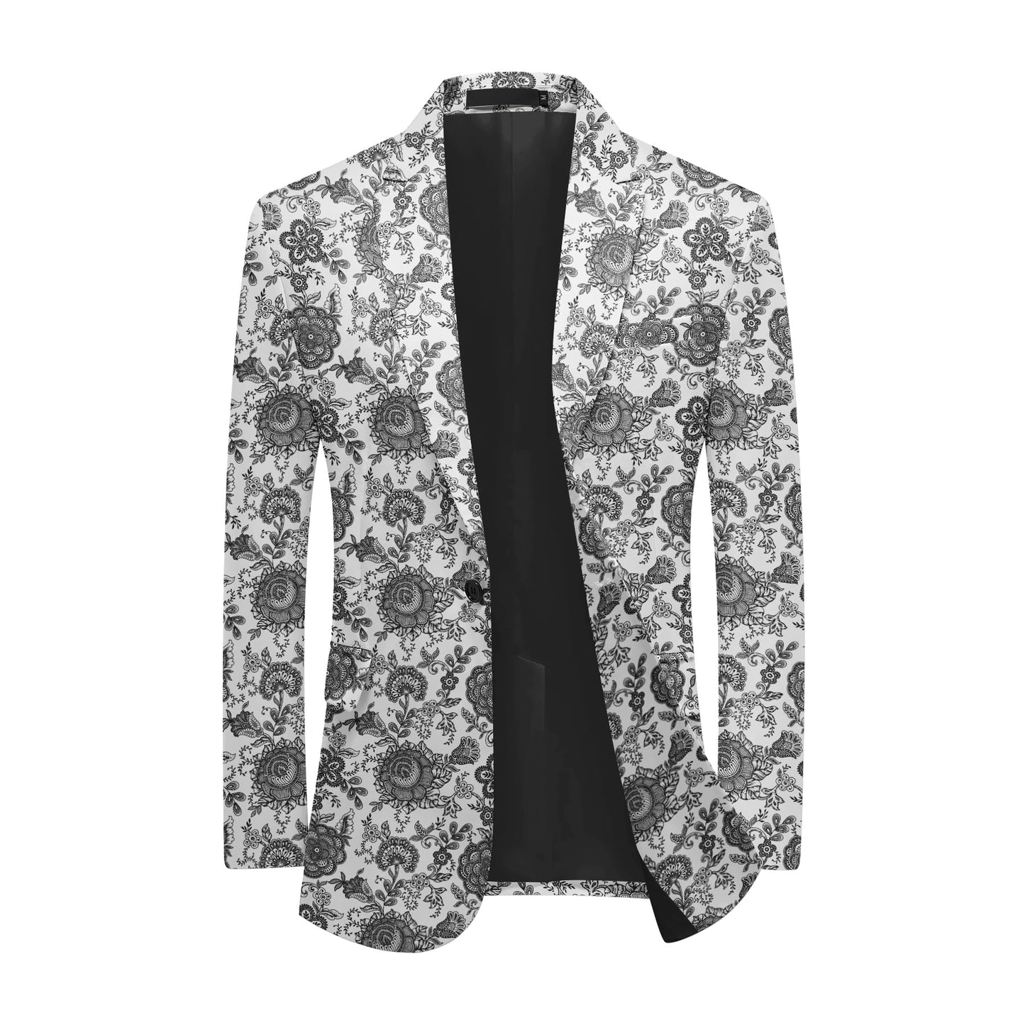 BYBNOLL Men's Blazer One Button Slim Fit Notched Lapel Print Sport Coat Suit Blazer Jacket White Gray