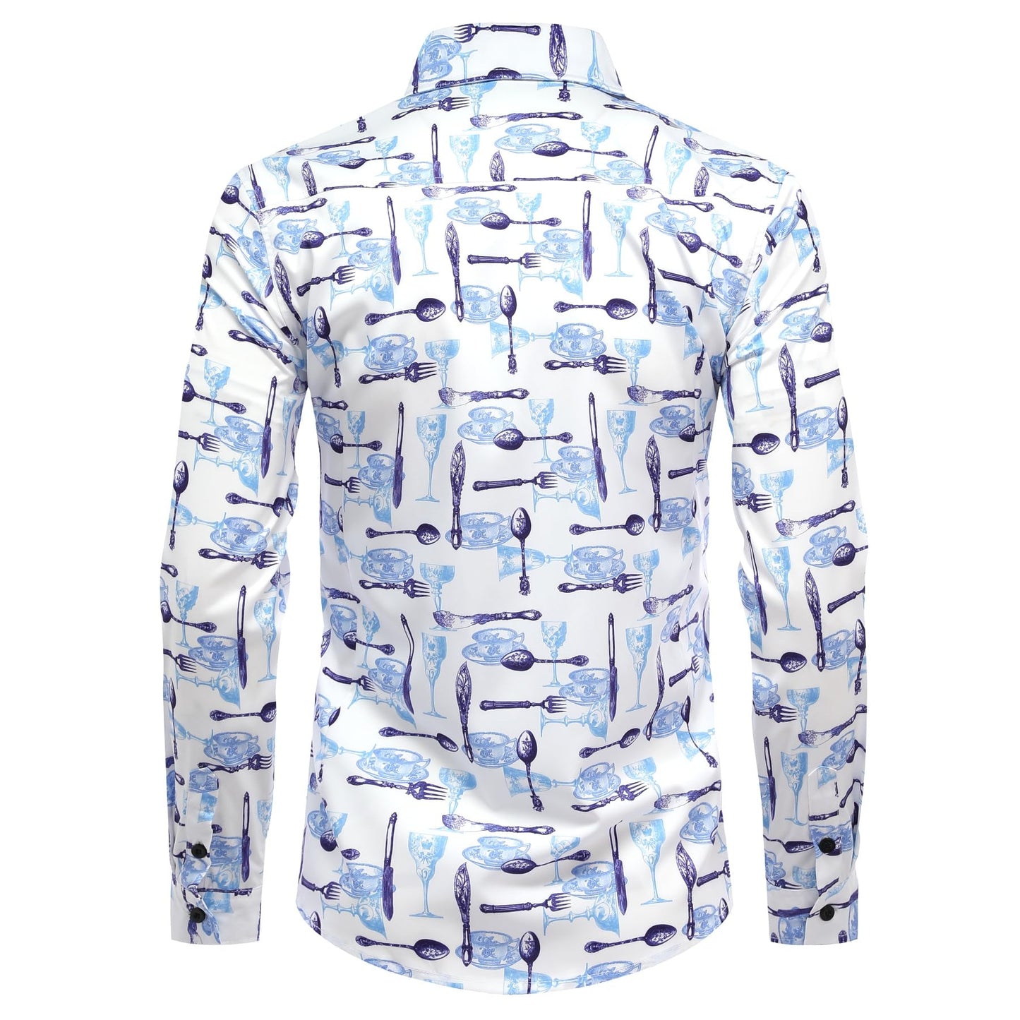 BYBNOLL Men's Casual Shirt Printed Long Sleeve Lapel Trendy Formal Business Comfortable Skin-Friendly Button Down Shirt