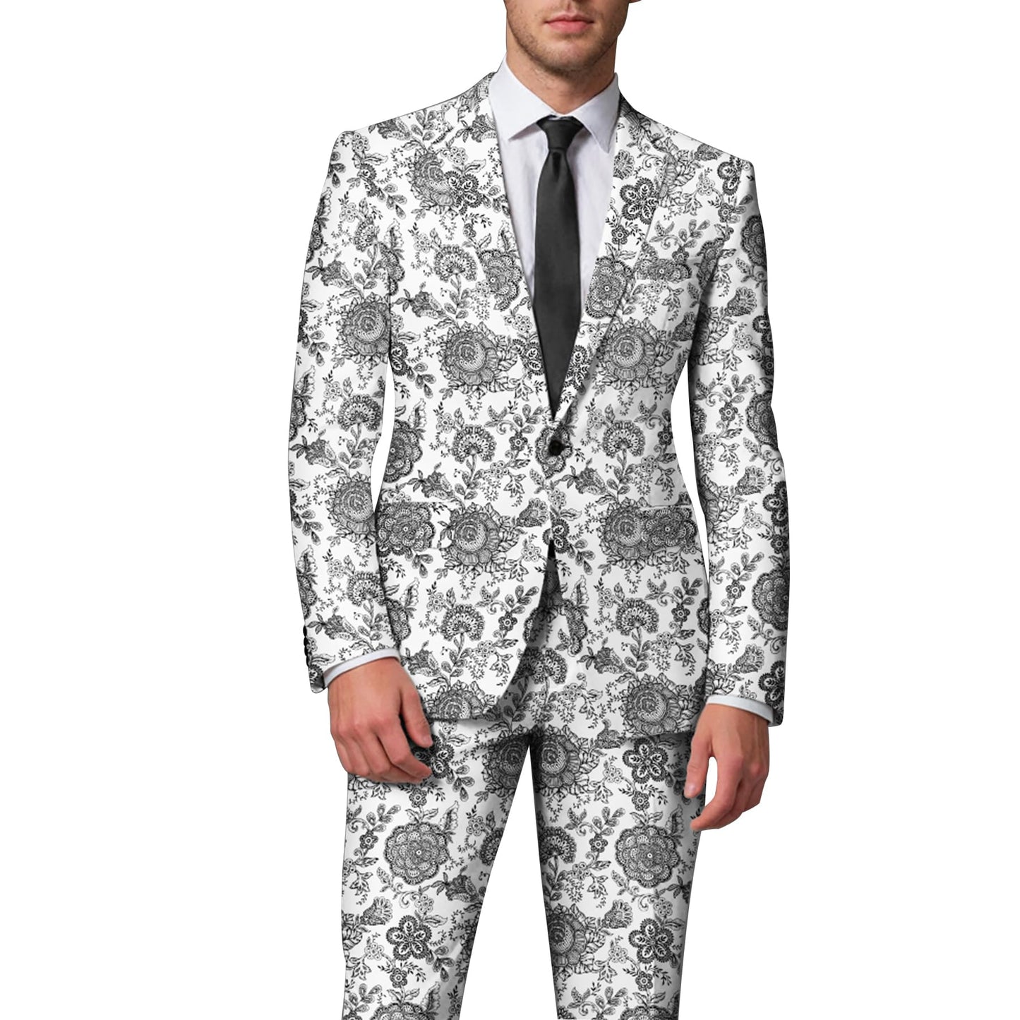 BYBNOLL Men's Blazer One Button Slim Fit Notched Lapel Print Sport Coat Suit Blazer Jacket White Gray