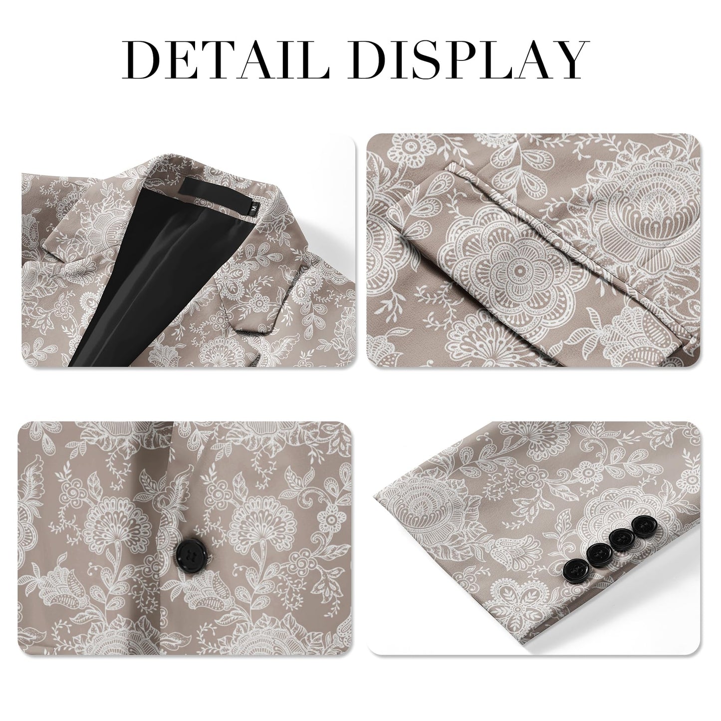 BYBNOLL Men's Blazer One Button Slim Fit Notched Lapel Print Sport Coat Suit Blazer Jacket Light Yellow