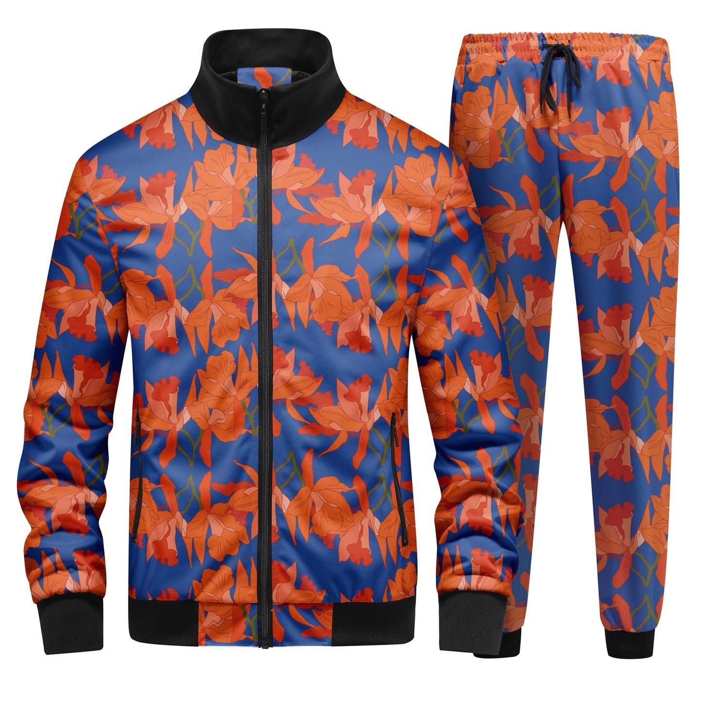 BYBNOLL Mens Tracksuit 2 Piece Set Full Zip Floral Print Casual Sport Sweatsuit Sets with Pockets